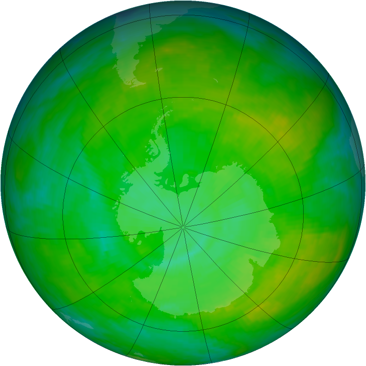 Antarctic ozone map for 18 December 1991
